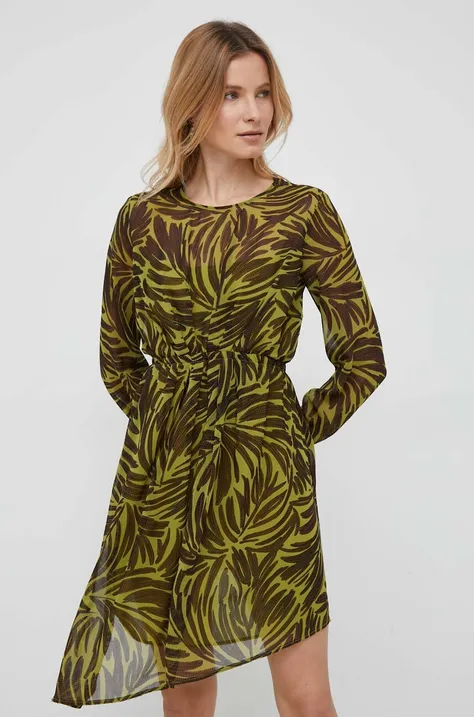 Šaty Sisley zelená farba, mini, áčkový strih