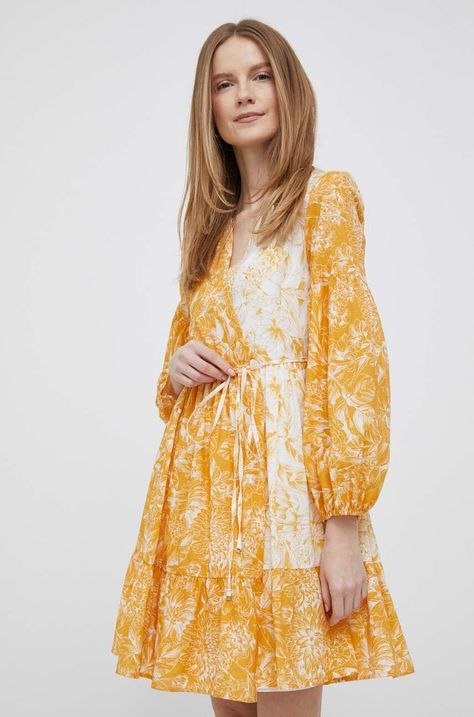 Pennyblack rochie din bumbac culoarea galben, mini, evazati