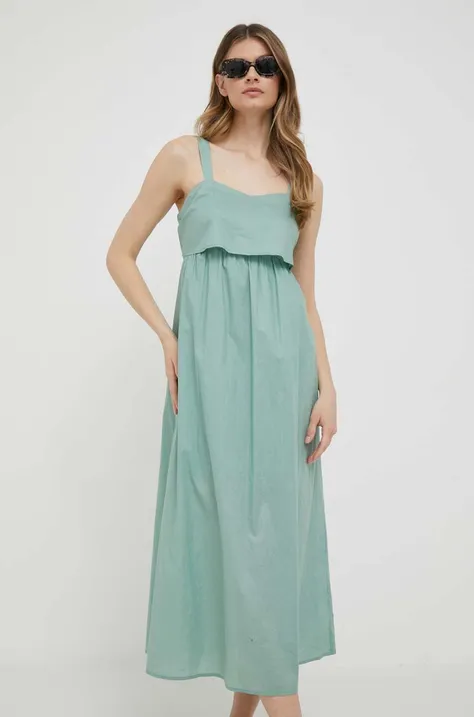 Bavlnené šaty Sisley zelená farba, midi, áčkový strih