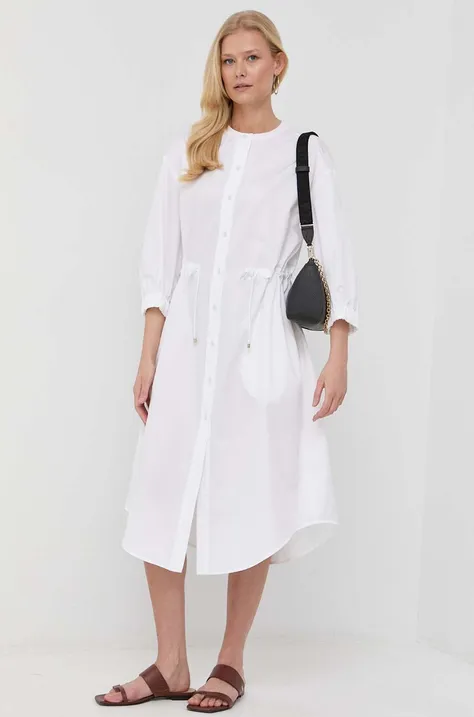 Max Mara Leisure rochie din bumbac culoarea alb, midi, evazati