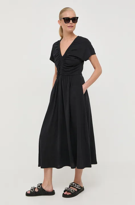 Ленена рокля Max Mara Leisure в черно среднодълъг модел разкроен модел