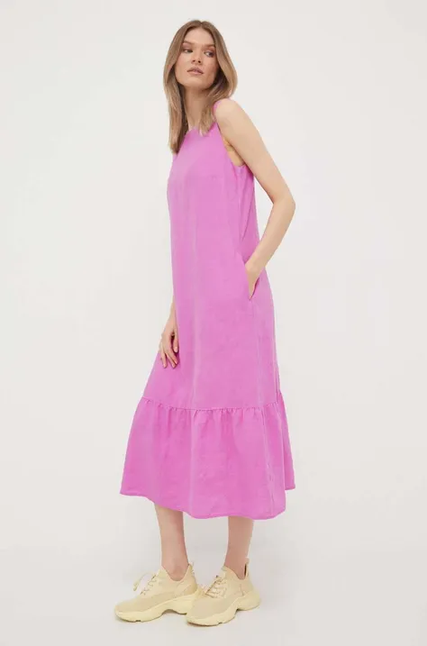Λινό φόρεμα United Colors of Benetton χρώμα: μοβ