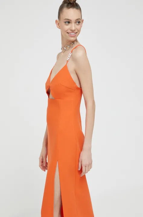 Платье HUGO цвет оранжевый midi облегающее