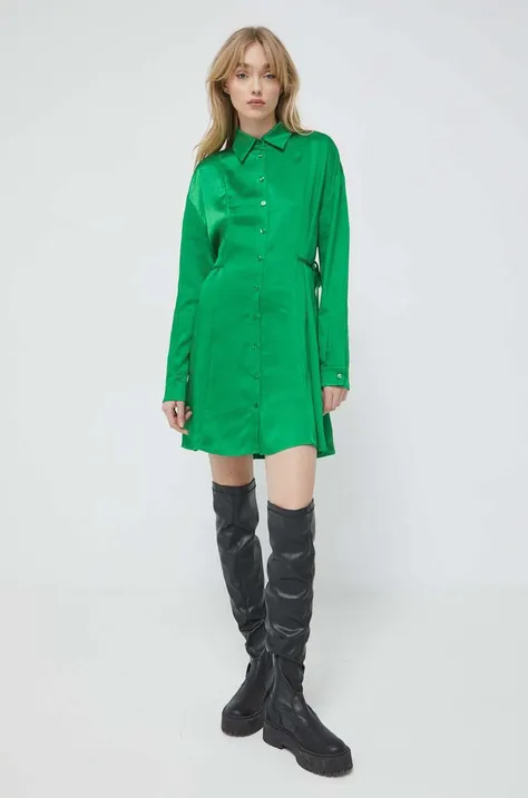 Šaty HUGO zelená farba, mini, áčkový strih