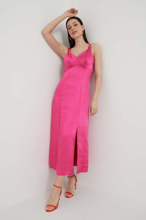 United Colors of Benetton rochie culoarea roz, midi, evazată