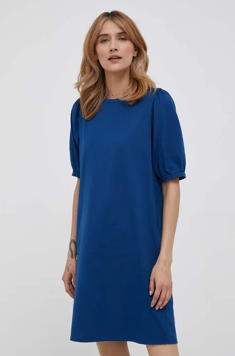 Pamučna haljina United Colors of Benetton boja: tamno plava, mini, ravna