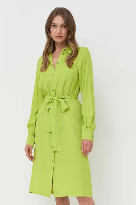 Pinko rochie din amestec de matase culoarea verde, mini, drept