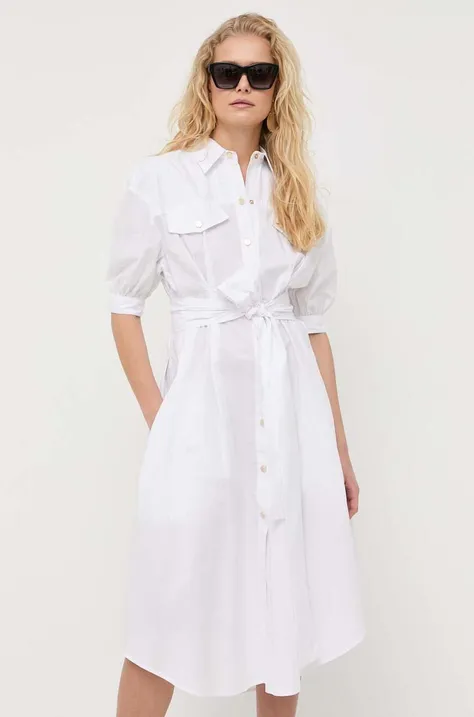 Pinko sukienka bawełniana kolor biały midi rozkloszowana