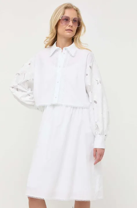 BOSS sukienka kolor biały mini rozkloszowana