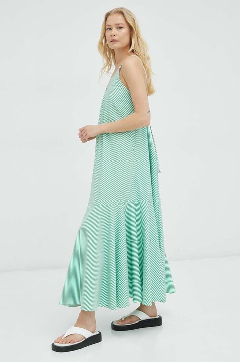 Herskind rochie din bumbac culoarea verde, maxi, evazată