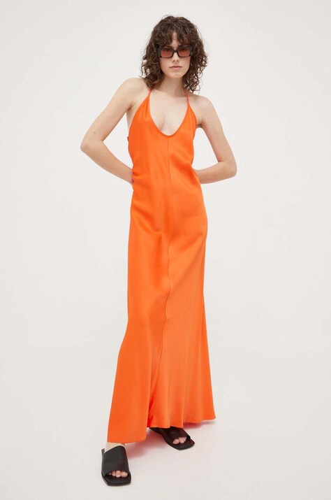 Herskind rochie culoarea portocaliu, maxi, dreaptă
