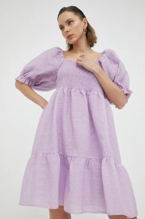 Bruuns Bazaar sukienka kolor fioletowy mini rozkloszowana
