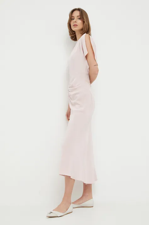 Платье Victoria Beckham Gathered цвет розовый midi облегающее