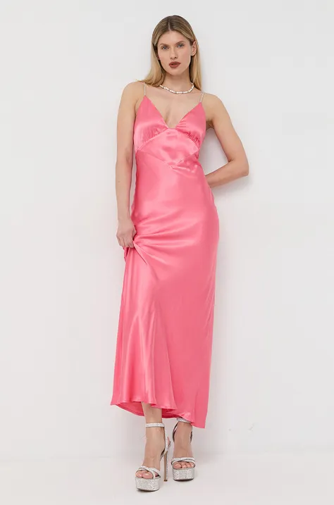 Šaty Bardot růžová barva, maxi