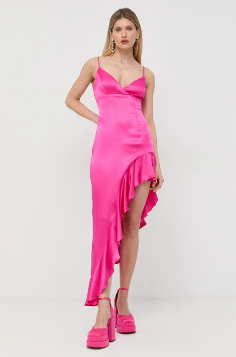 Рокля Bardot в лилаво среднодълъг модел с кройка по тялото