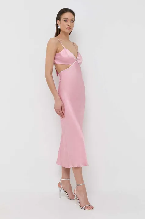 Рокля Bardot в розово дълъг модел със стандартна кройка