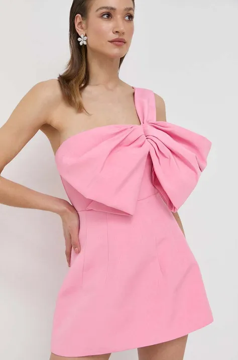 Šaty Bardot ružová farba, mini, rovný strih