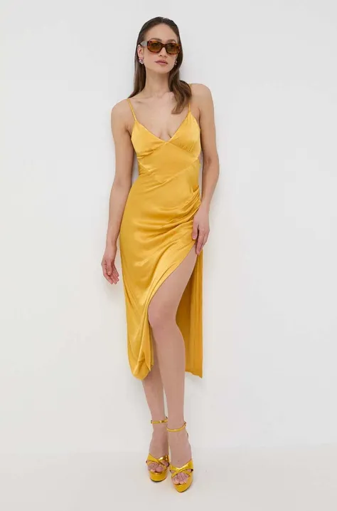 Bardot sukienka kolor żółty midi prosta