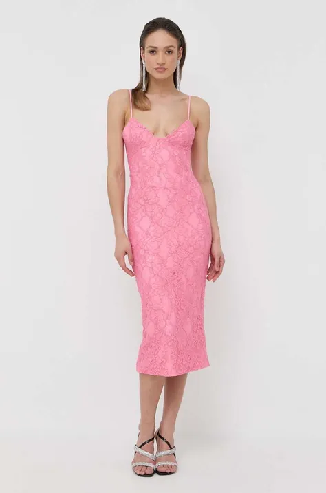 Рокля Bardot в розово среднодълъг модел със стандартна кройка