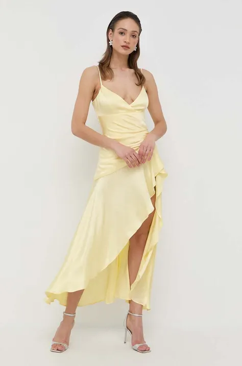 Bardot sukienka kolor żółty maxi rozkloszowana