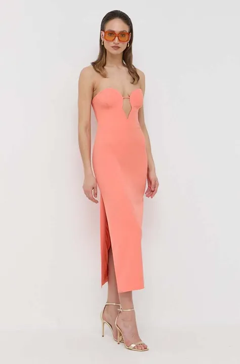 Bardot sukienka kolor pomarańczowy midi prosta