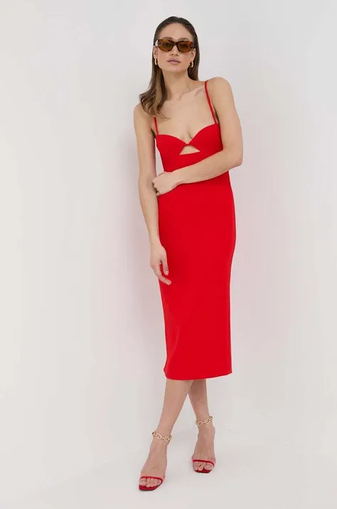 Bardot sukienka kolor czerwony midi prosta