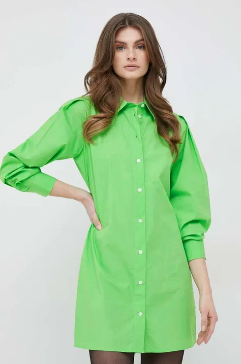 Памучна рокля Tommy Hilfiger в зелено къс модел със стандартна кройка