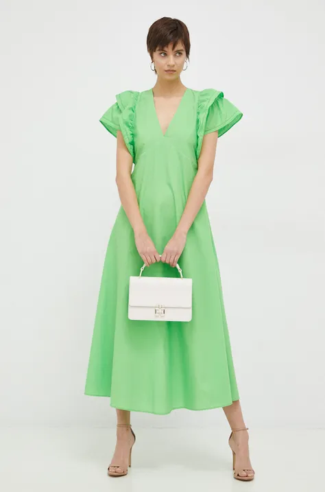 Tommy Hilfiger sukienka bawełniana kolor zielony maxi rozkloszowana