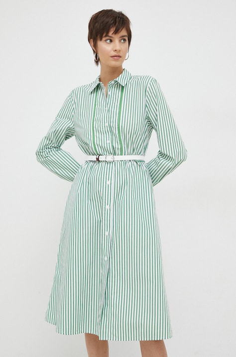 Tommy Hilfiger sukienka bawełniana kolor zielony midi rozkloszowana