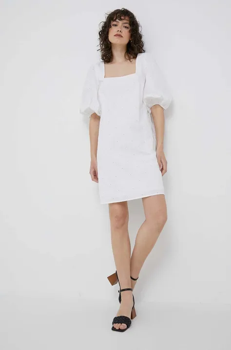 Tommy Hilfiger rochie din bumbac culoarea alb, mini, drept