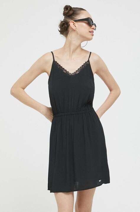 Tommy Jeans rochie culoarea negru, mini, evazată