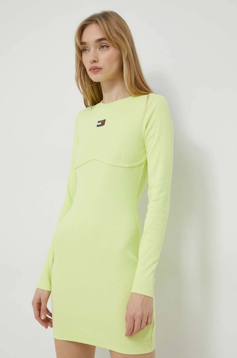 Tommy Jeans rochie culoarea verde, mini, mulata