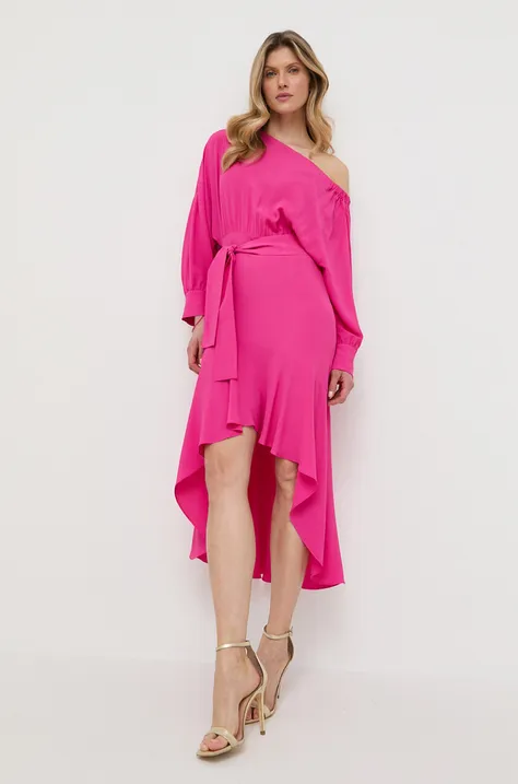 Marella sukienka z domieszką jedwabiu kolor różowy maxi rozkloszowana
