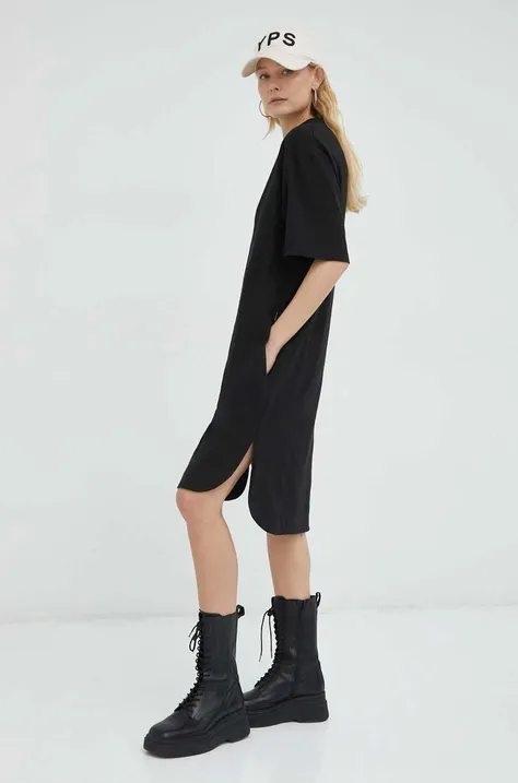 Pamučna haljina G-Star Raw boja: crna, mini, oversize
