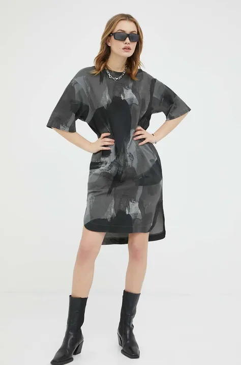 Pamučna haljina G-Star Raw boja: siva, mini, oversize