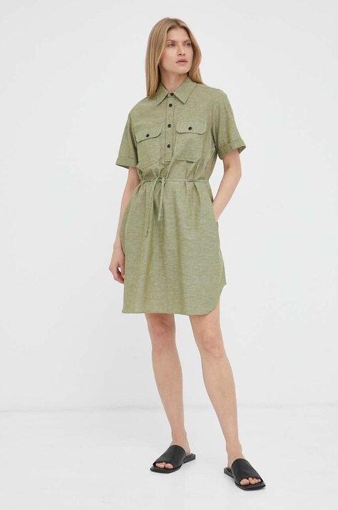 G-Star rochie din amestec de in culoarea verde, mini, evazată