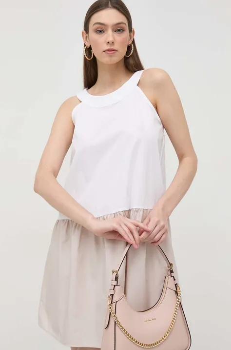 Bavlnené šaty Armani Exchange béžová farba, mini, áčkový strih