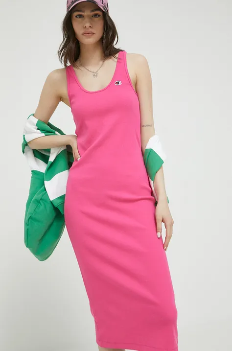 Сукня Champion колір рожевий midi облягаюча