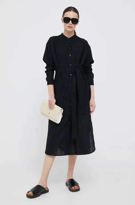 Λινό φόρεμα GAP χρώμα: μαύρο