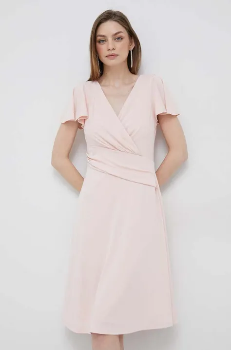 Рокля Lauren Ralph Lauren в розово къс модел разкроен модел