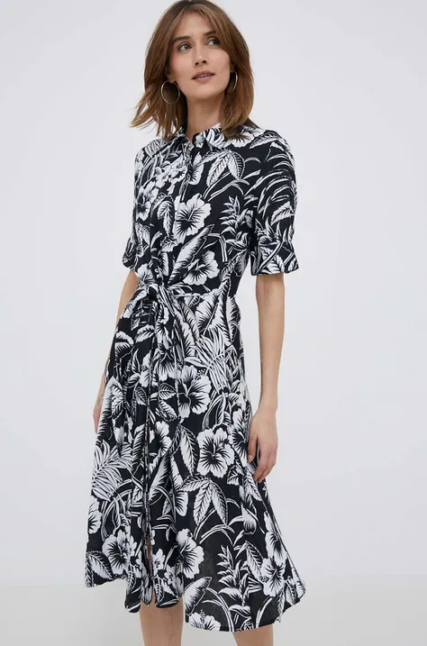 Λινό φόρεμα Lauren Ralph Lauren χρώμα: μαύρο