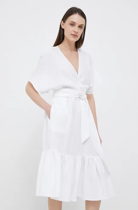 Lauren Ralph Lauren sukienka lniana kolor biały midi rozkloszowana