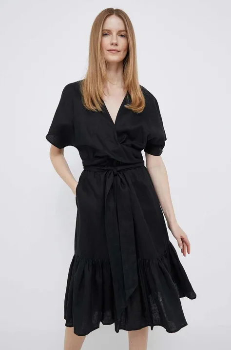 Lanena obleka Lauren Ralph Lauren črna barva