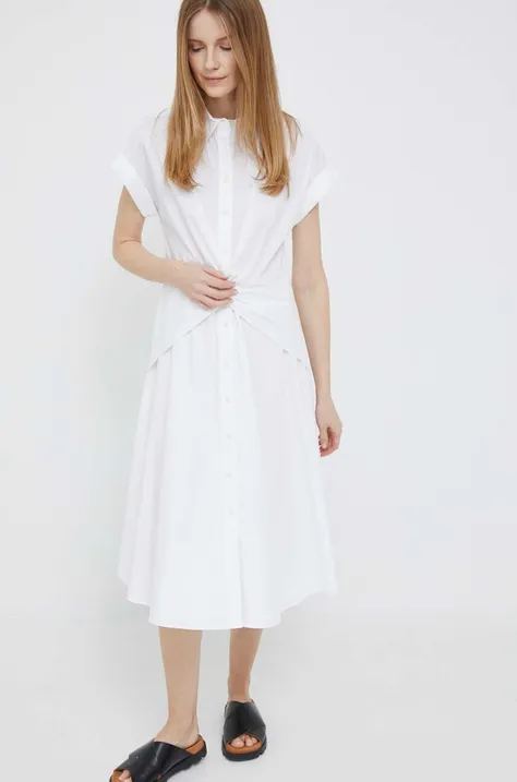 Lauren Ralph Lauren rochie culoarea alb, midi, evazati