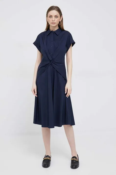 Haljina Lauren Ralph Lauren boja: tamno plava, midi, širi se prema dolje