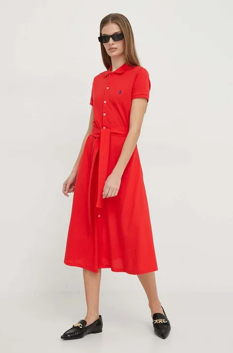 Сукня Polo Ralph Lauren колір червоний midi розкльошена