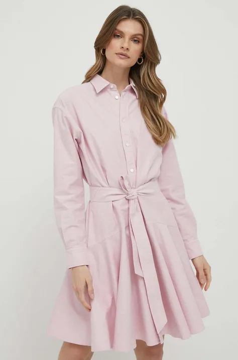 Хлопковое платье Polo Ralph Lauren цвет розовый mini расклешённое