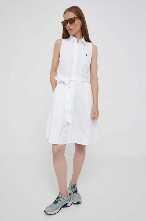Памучна рокля Polo Ralph Lauren в бяло среднодълга със стандартна кройка