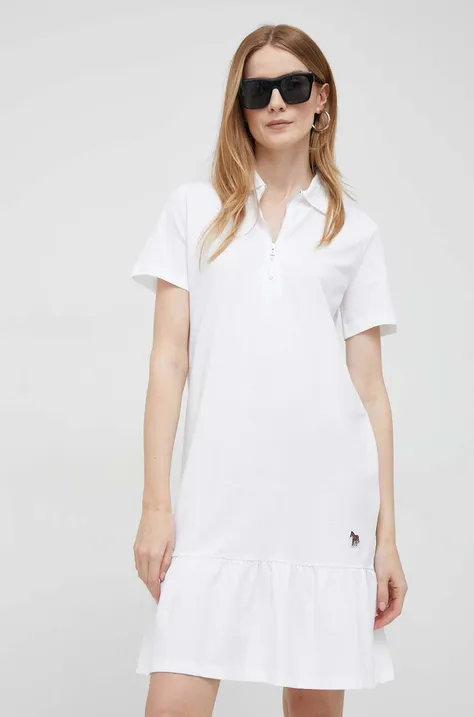 Памучна рокля PS Paul Smith в бяло къс модел със стандартна кройка