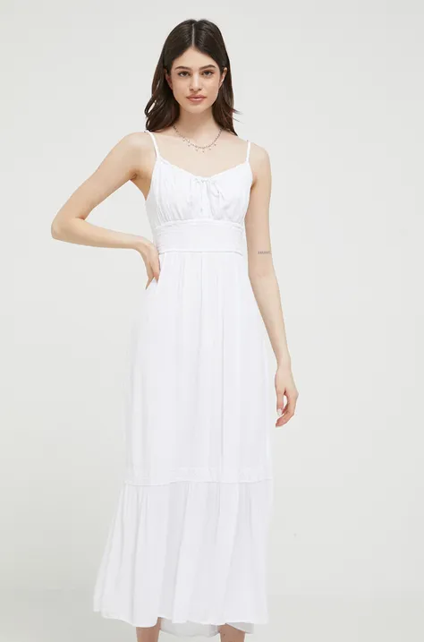 Hollister Co. sukienka kolor biały midi rozkloszowana